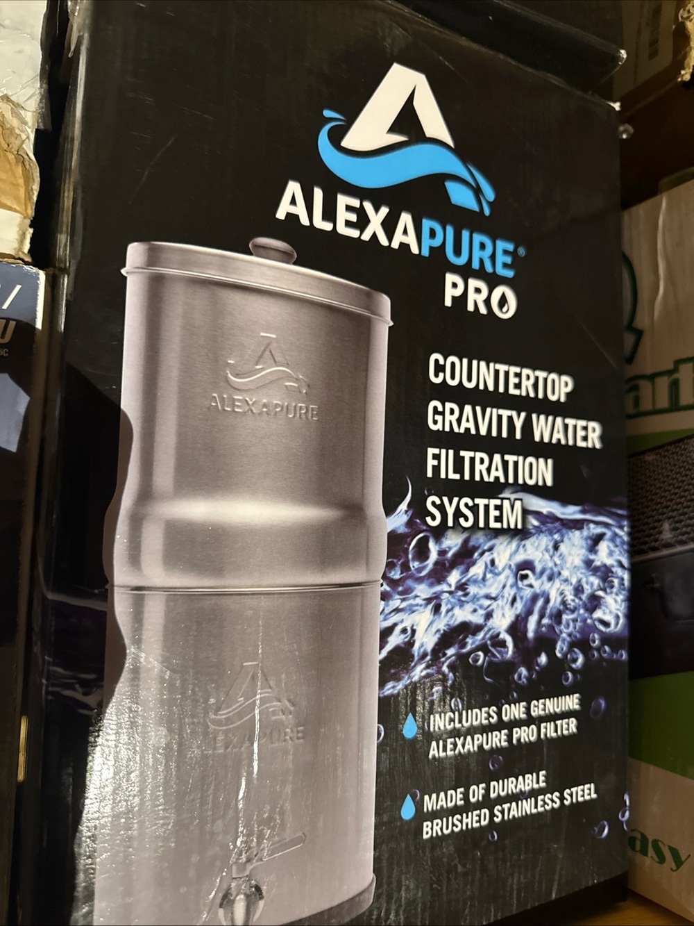 AlexaPure Pro Countertop Gravity Water Filtration System - Brushed Stainless